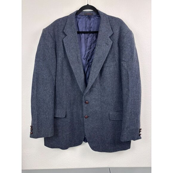 Vintage Sutter and Grant men's 46L blue herringbone tweed wool blazer sport coat - Picture 1 of 8